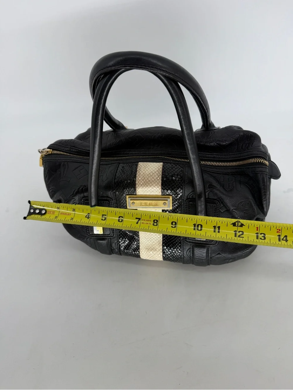 L.A.M.B by Gwen Stephani Vintage Black Embossed Leather Boston Satchel Bag